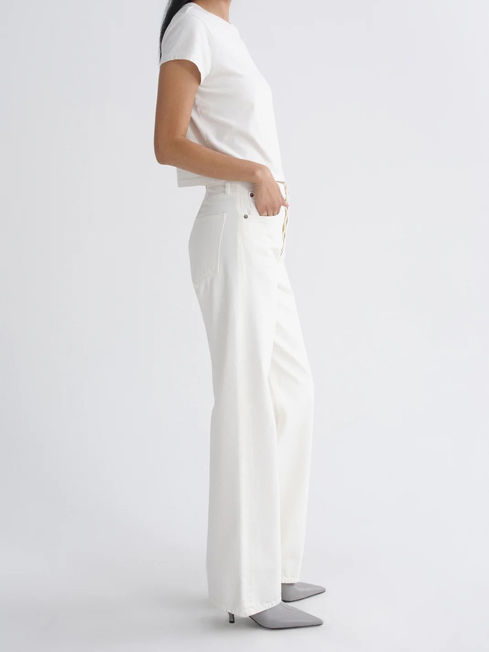 AGOLDE REn Jeans 32” Classic High-Rise Wide-Leg Jeans in White FORTUNE COOKIE - Picture 3 of 11